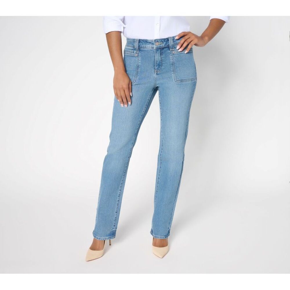 NYDJ Women's Pants Sz 6 Marily Straight Leg Jeans Patch Pockets Blue A705675